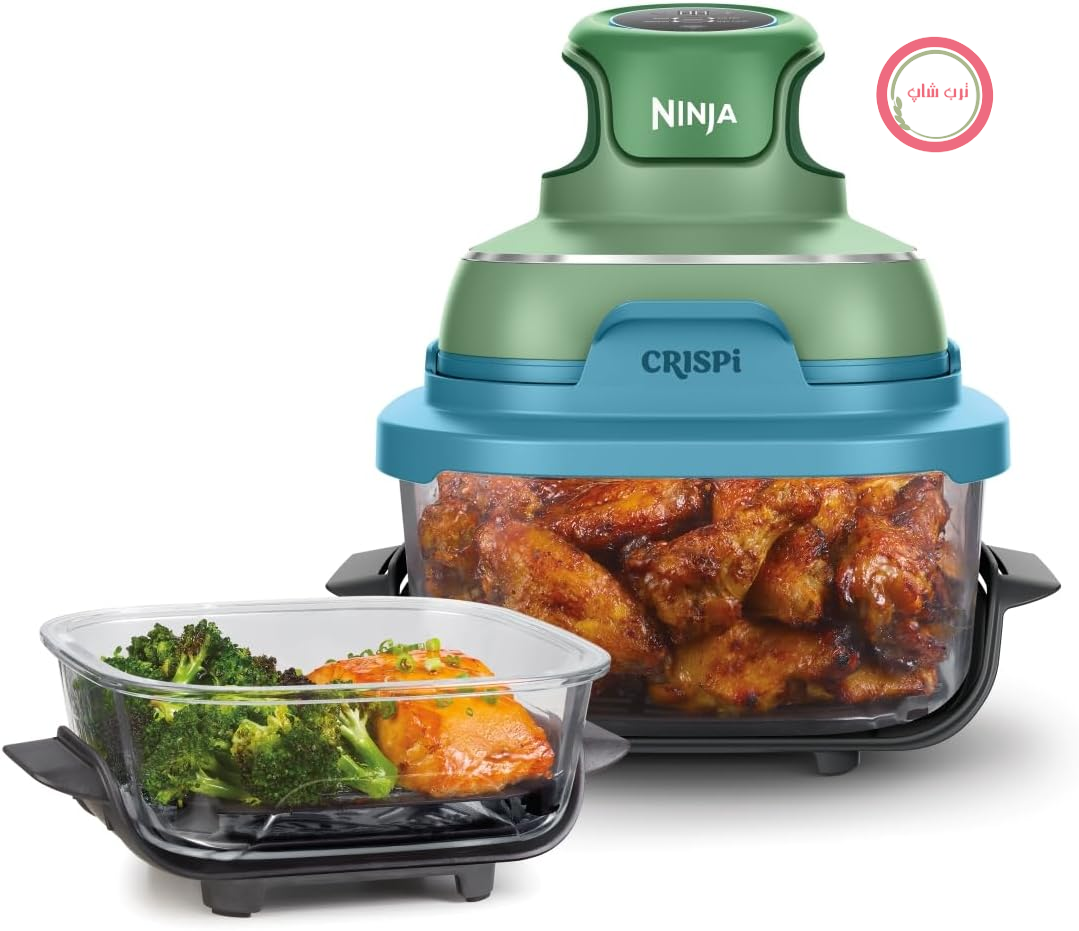 سرخ کن شیشه ای نینجا آمریکا Ninja CRISPi FN101EUGNBL و 1.4 لیتر، 4 کاره سرخ کردن در هوا، کباب کردن، ترد کردن سبز پاستلی